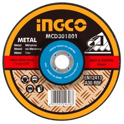 DISCO CORTE METAL 7" X 1.6MM INGCO MCD301802  180X1.6MMX22,2MM
