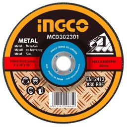 DISCO ABRASIVO CORTE METAL 9" X 3MM CENTRO DEPRIMIDO INGCO MCD302301