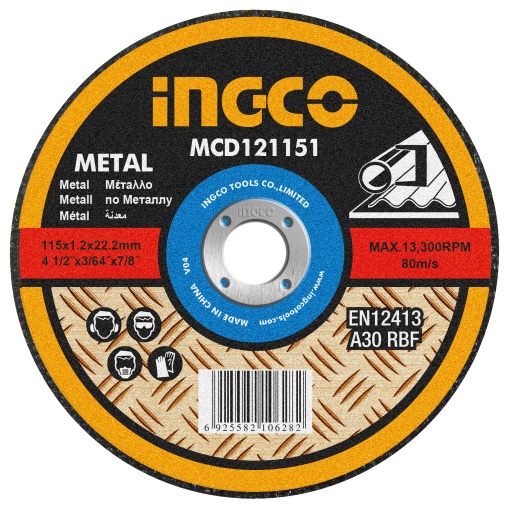 DISCO CORTE METAL 4 X 1,2MM INGCO MCD121151 CHATO 115X1,2MMX22,2MM