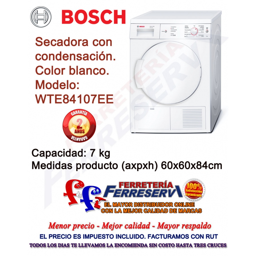 Secarropas Blanco 7kg P/condensacion Wte84107ee ELECTRODOMÉSTICOS