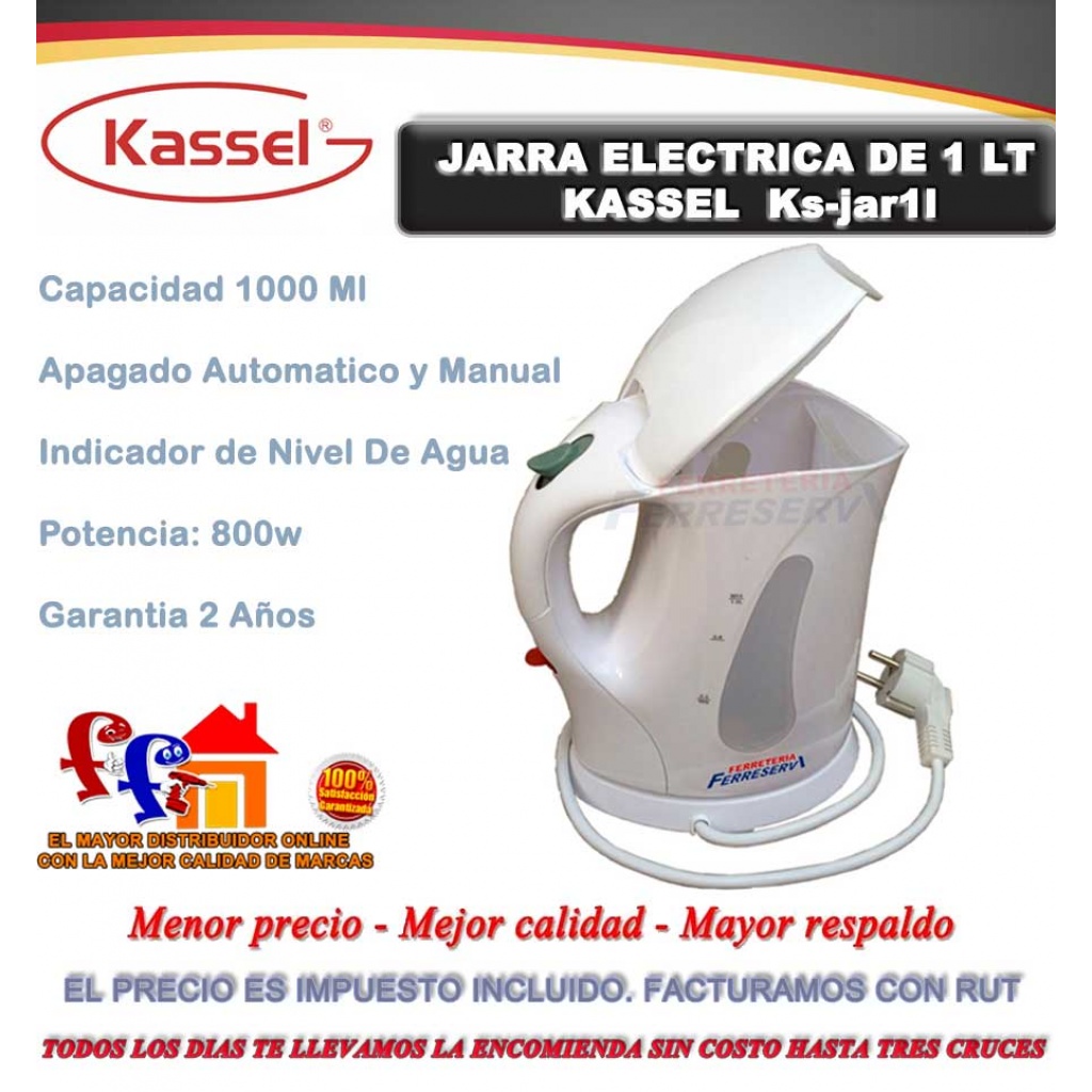 Jarra Calentar Agua Eléctrica 1 Litro Kassel Ks-jar1l 800w